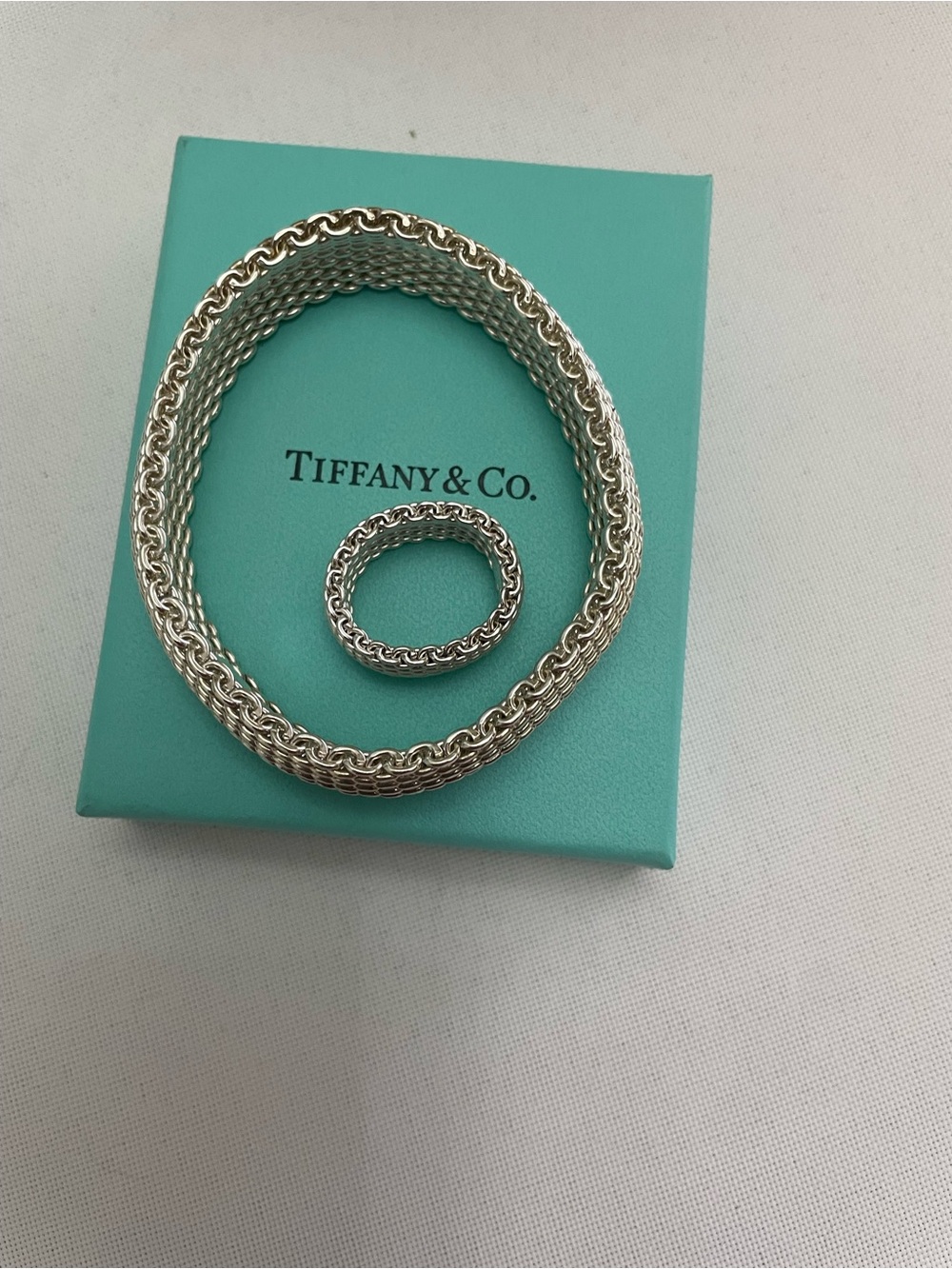 Tiffany & Co. Silver Rope-Style Bracelet and Ring Set